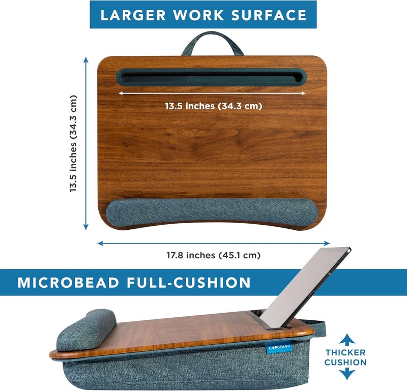 LapGear Portable Laptop Lap Desk with Pillow Cushion, Anti-Slip Strip, Tablet or Phone Storage Slot, Pen and Pencil Pocket, and Wrist Rest - Espresso Woodgrain - Fits 17.3" Laptops - Style No. 91342 - Image 5